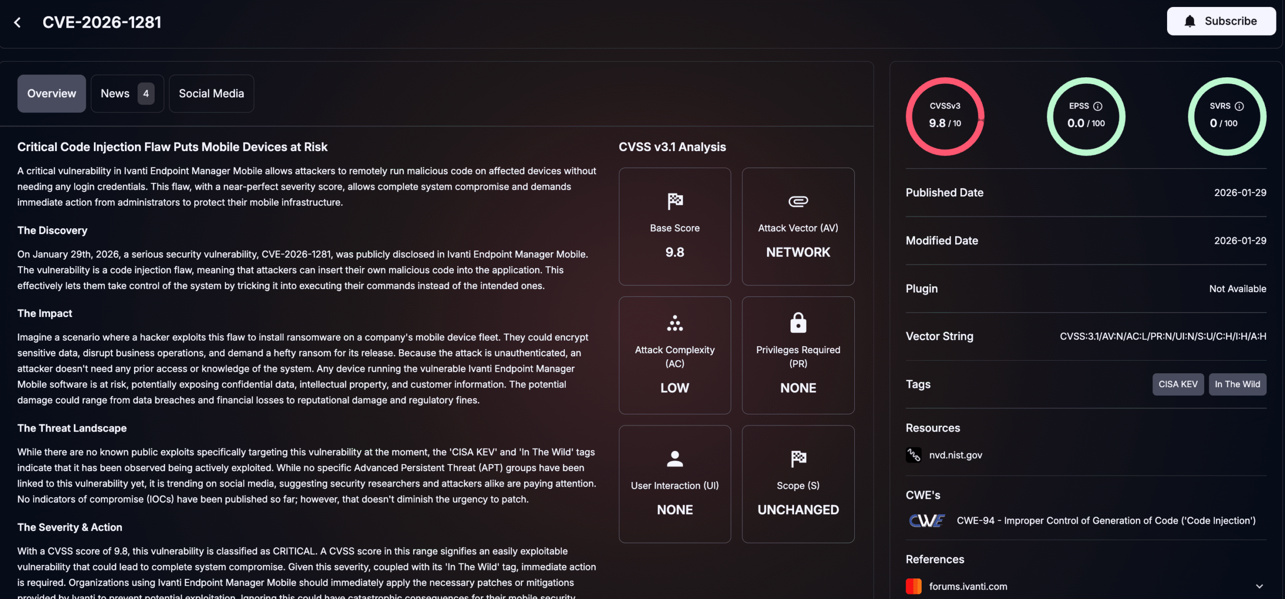 Details of CVE-2026-1281 (SOCRadar Vulnerability Intelligence) 
