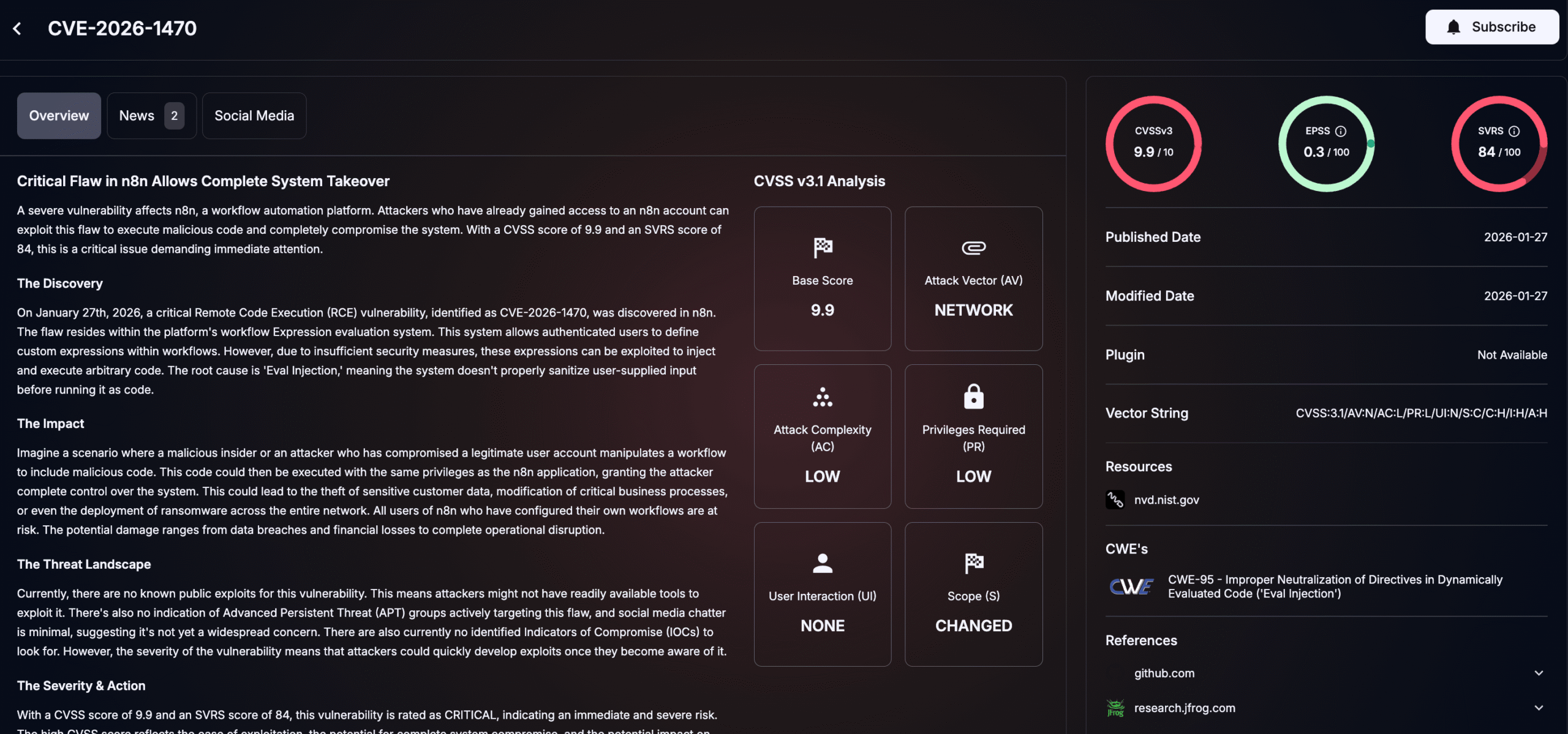 Details of CVE-2026-1470 (SOCRadar Vulnerability Intelligence)