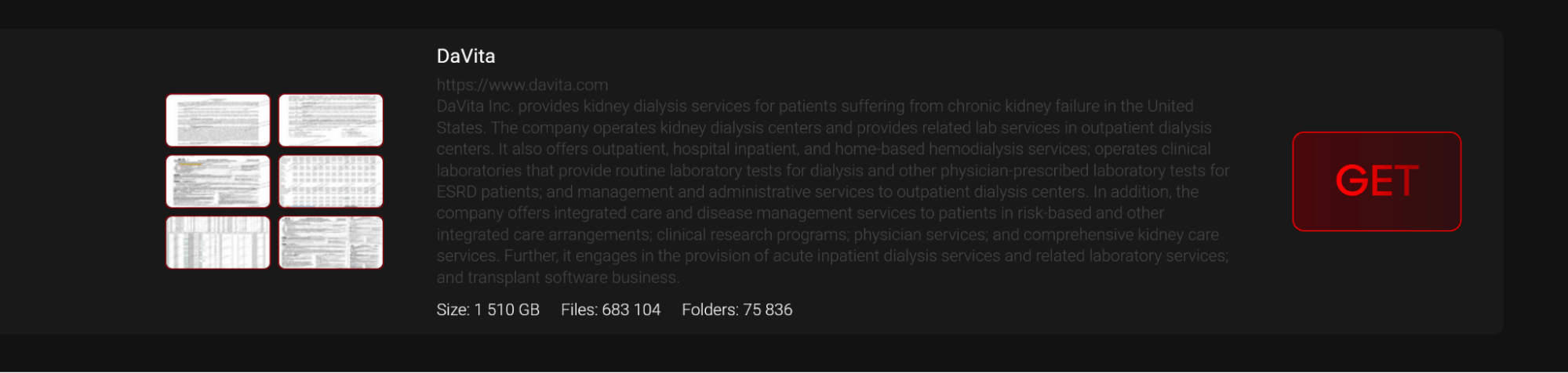 Interlock’s victim listing of DaVita