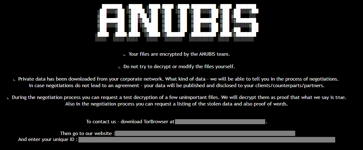 After encrypting the victim’s files, the ANUBIS team leaves a ransom note titled RESTORE FILES.html. (Source: TrendMicro)