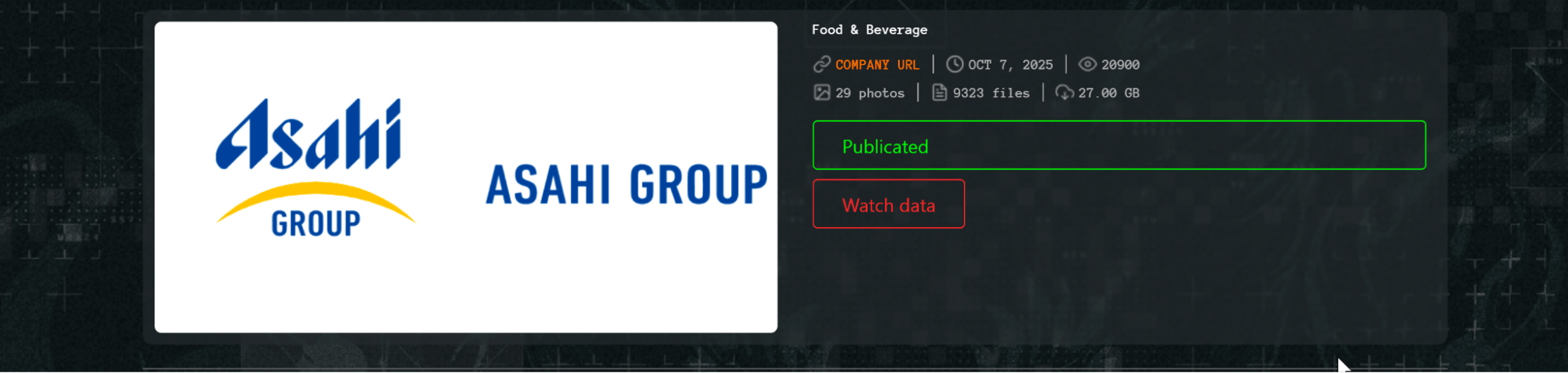 Qilin’s victim listing of Asahi Group
