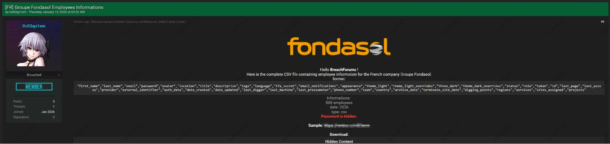 Alleged Database of Groupe Fondasol is Leaked