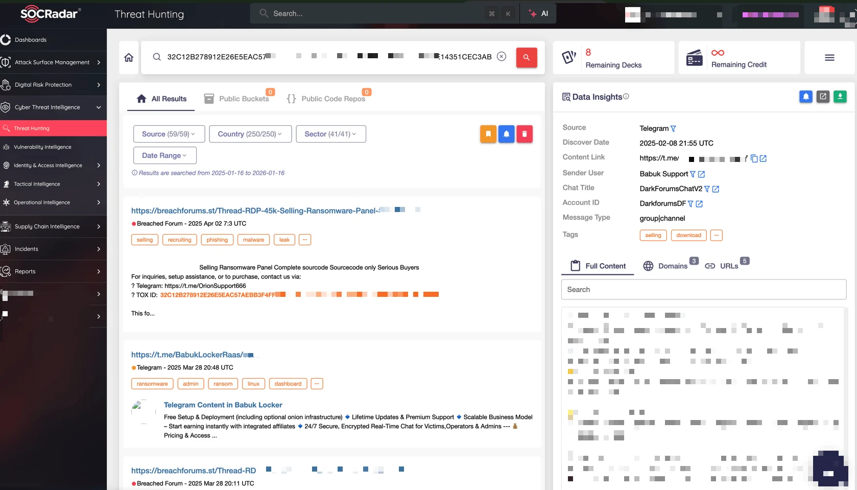 Mentions of Orion in hacker forums and Telegram channels (SOCRadar Threat Hunting)