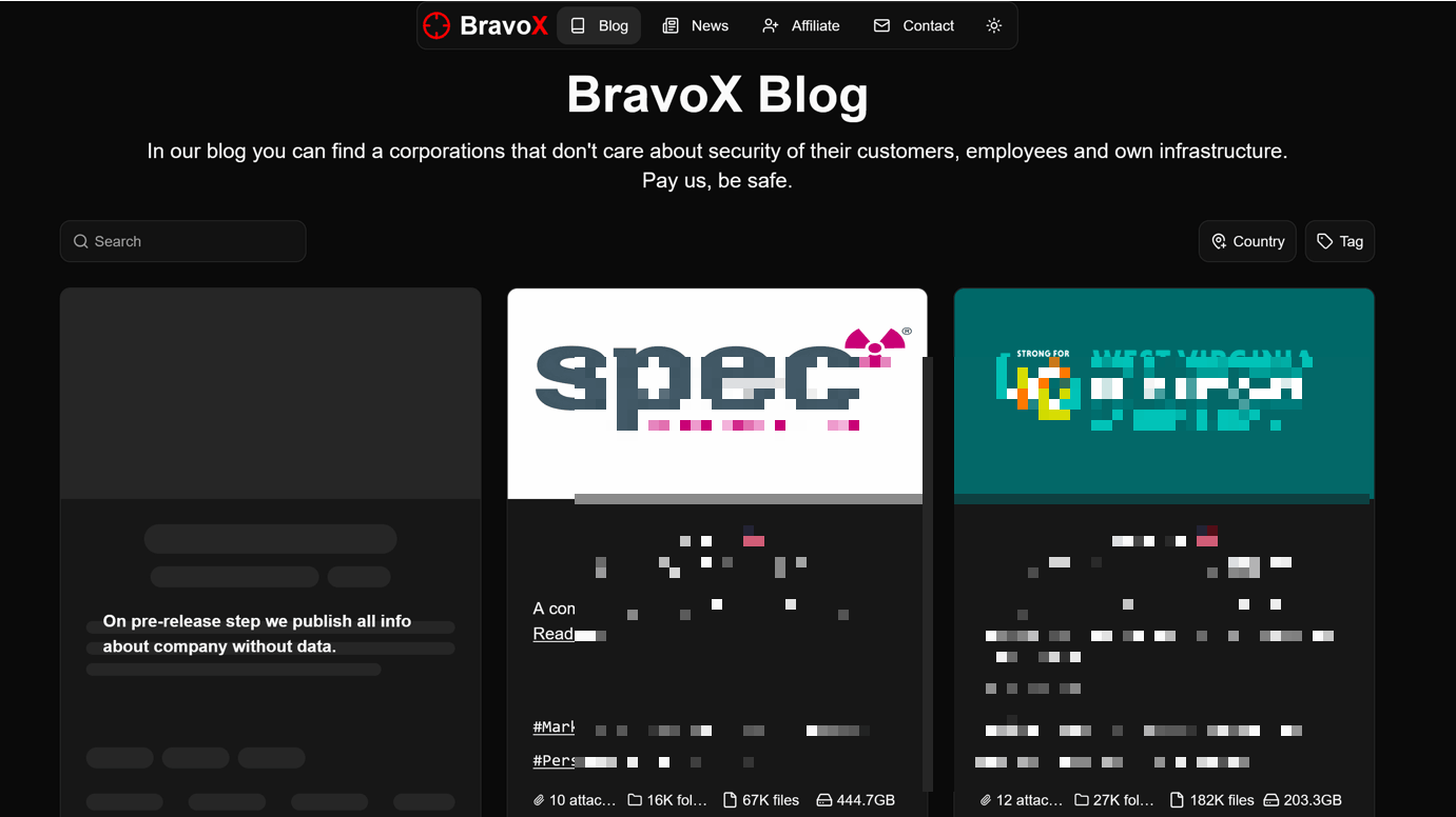 BravoX’s data leak site (DLS)
