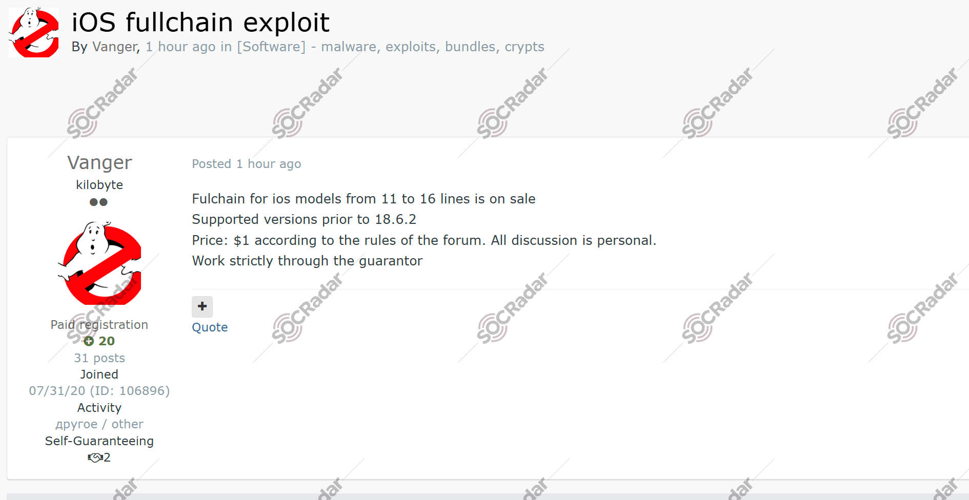 Alleged Full Chain Exploit of iOS is on Sale