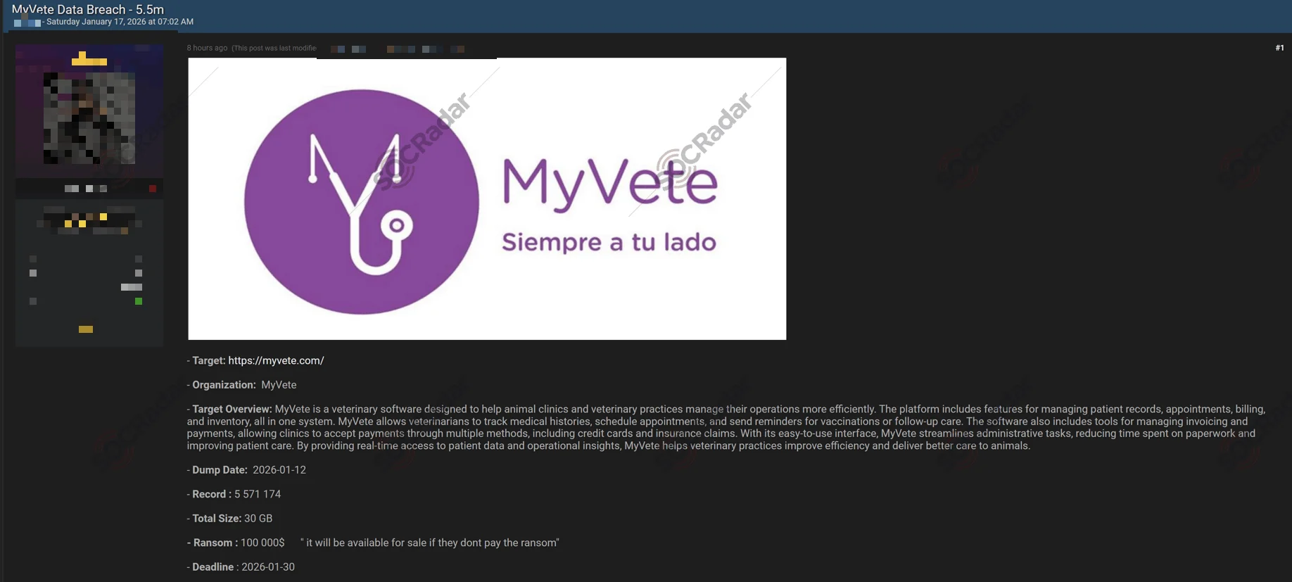 Alleged Database of MyVete is Leaked