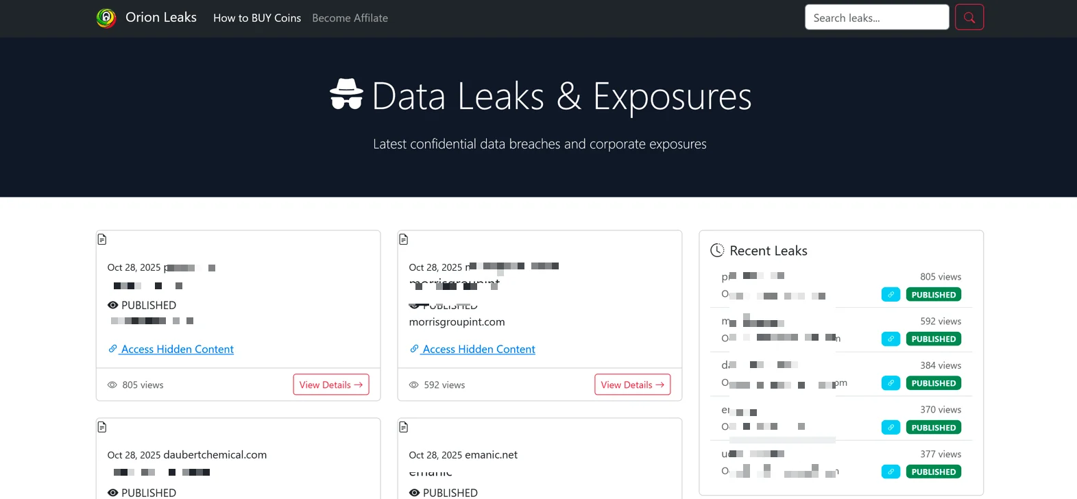Data Leak Site(DLS) of Orion Leaks/Ransomware