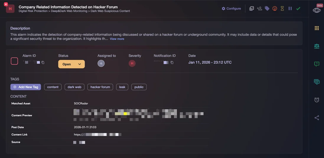 Alert: Company Related Information Detected on Hacker Forum (SOCRadar)