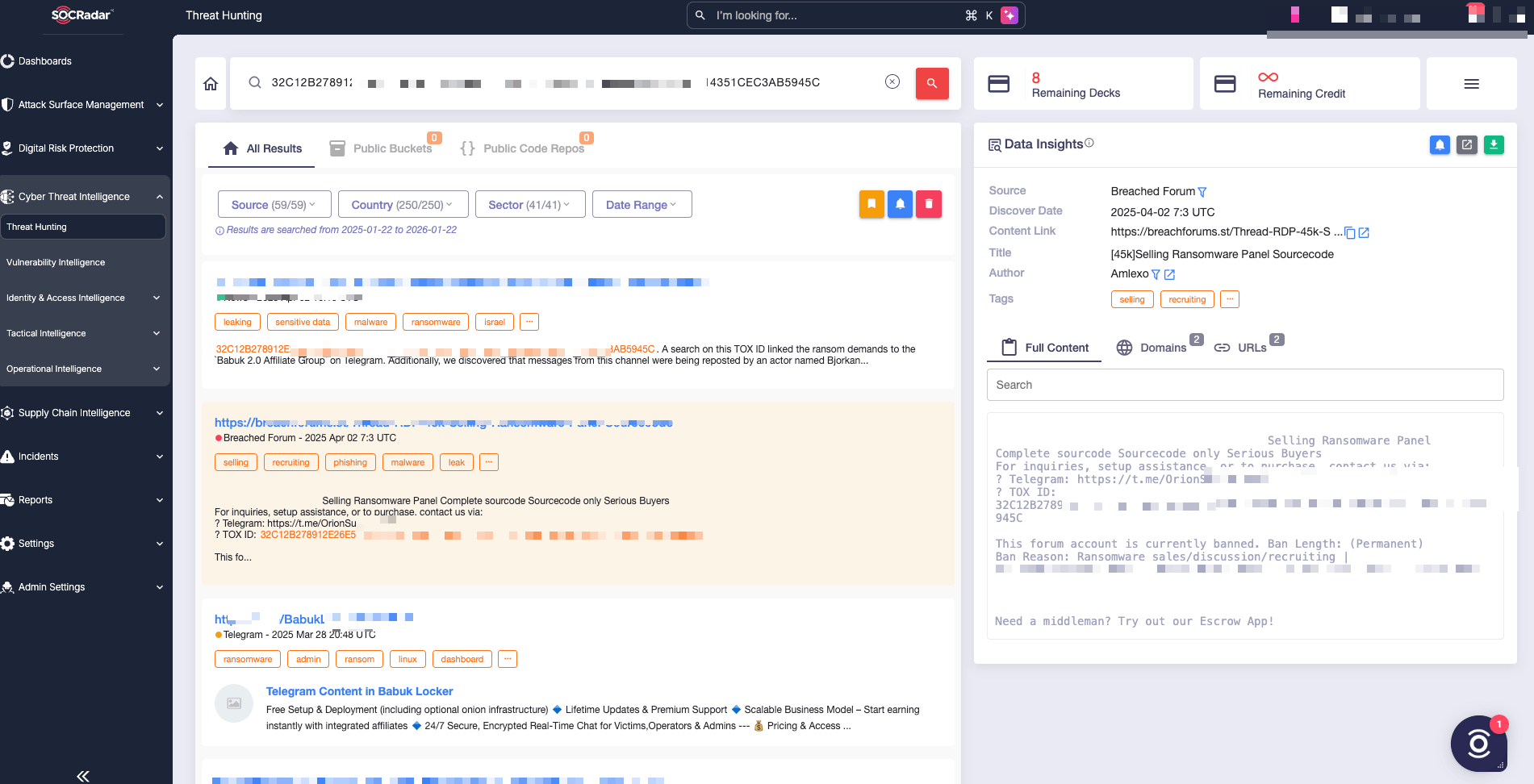 Mentions of Orion in hacker forums and Telegram channels (SOCRadar Threat Hunting)