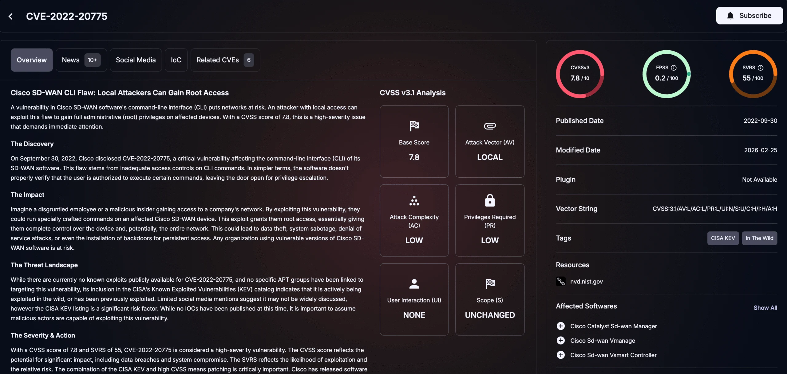 Details of CVE-2022-20775 (SOCRadar Vulnerability Intelligence)