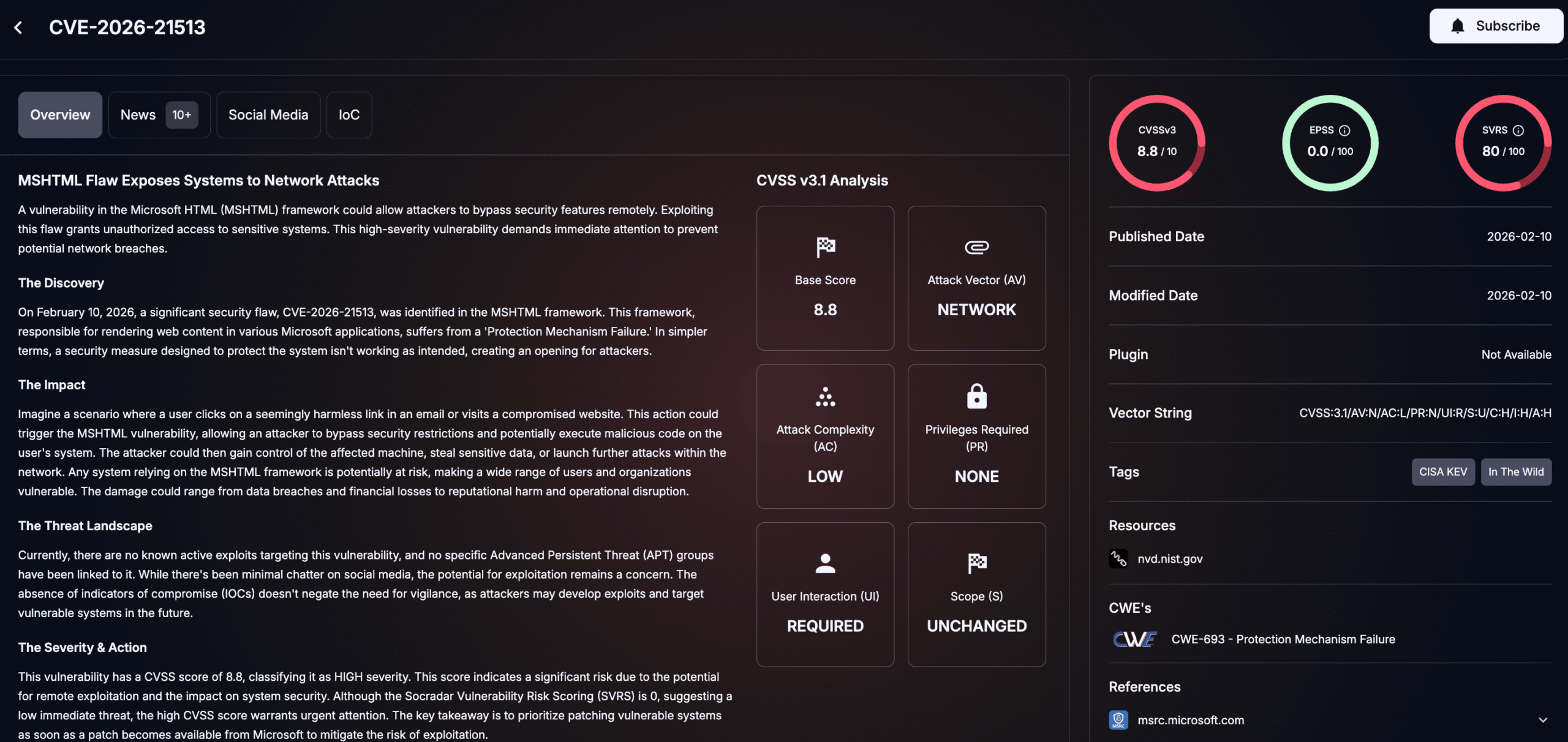 Details of CVE-2026-21513 (SOCRadar Vulnerability Intelligence)