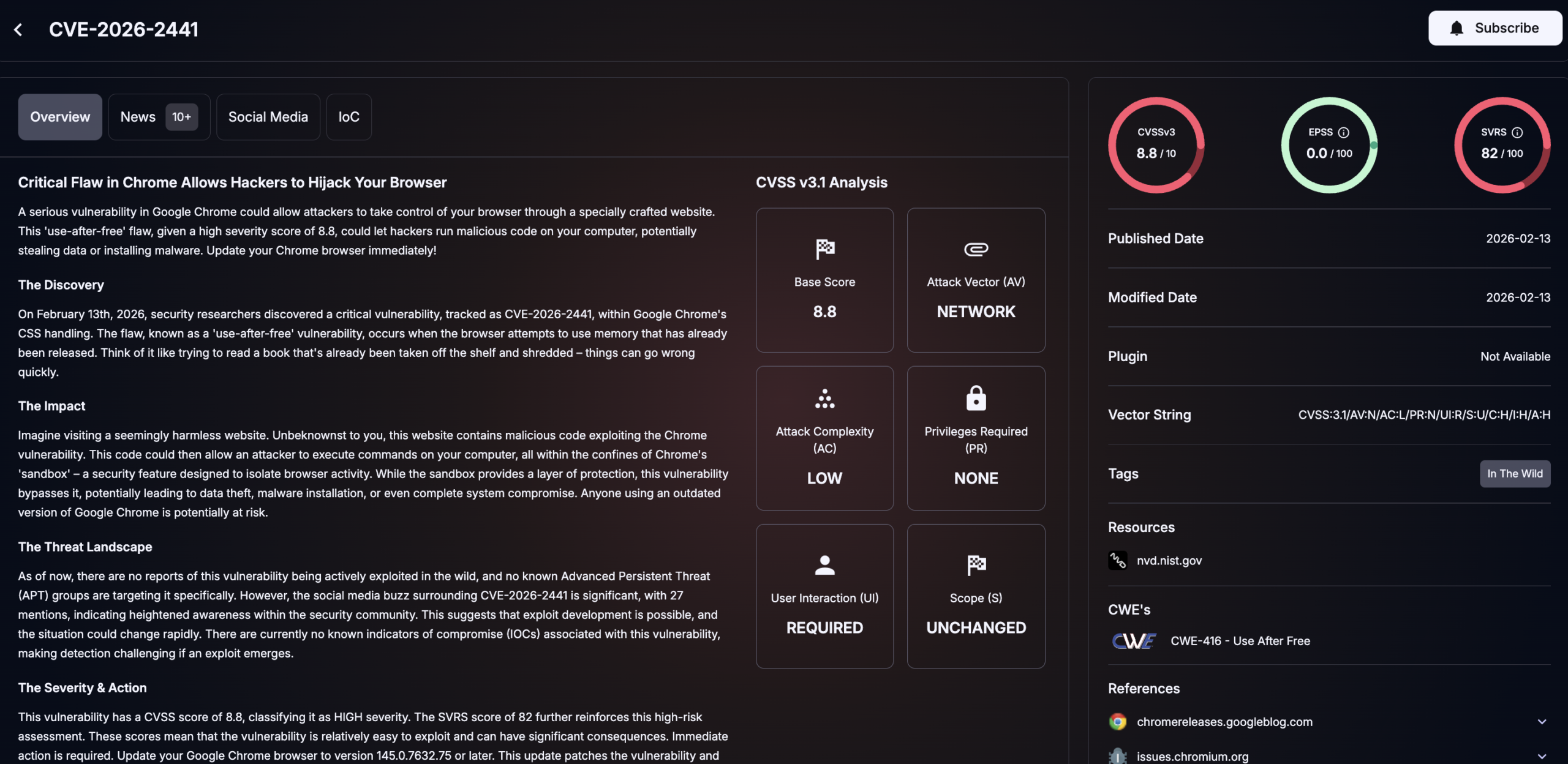 Details of CVE-2026-2441 (SOCRadar Vulnerability Intelligence)