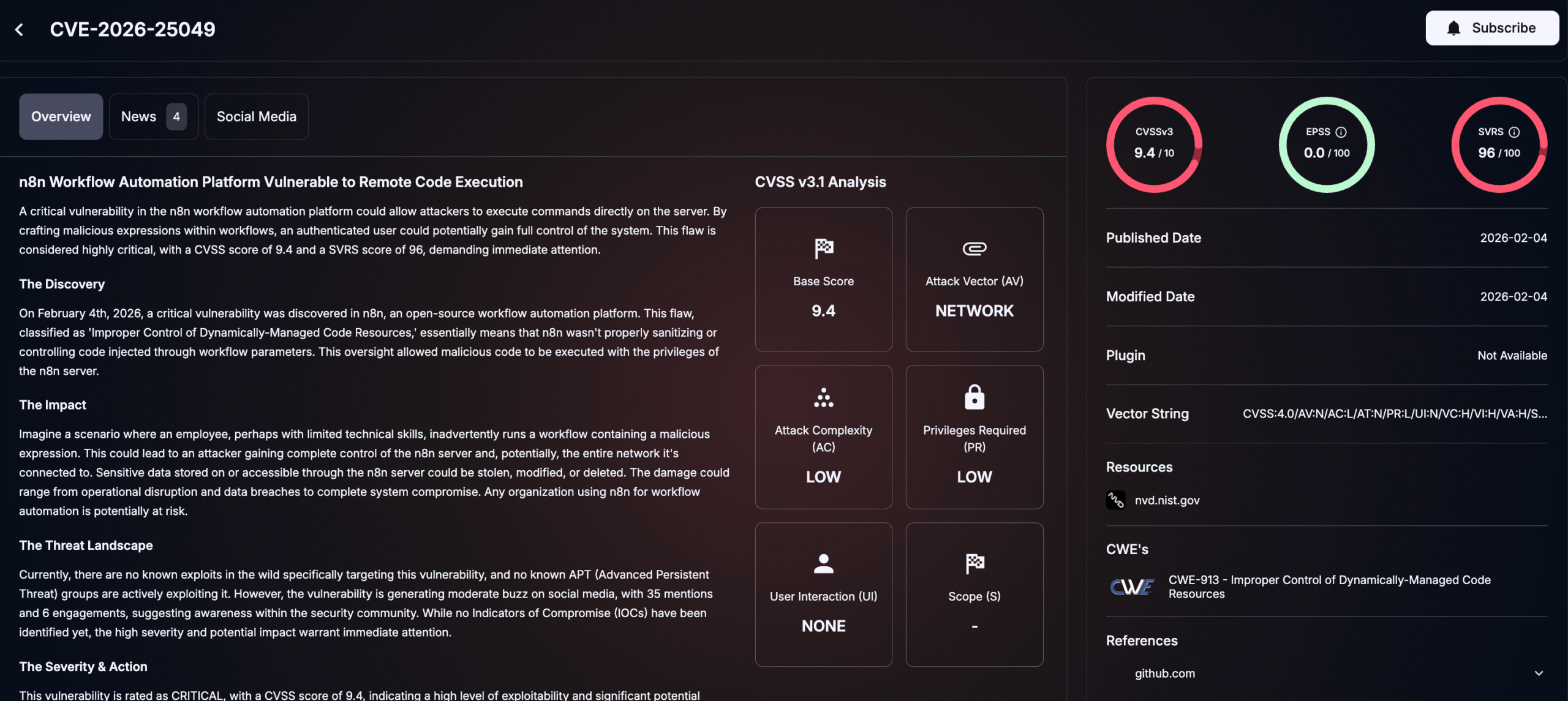 Details of CVE-2026-25049 (SOCRadar Vulnerability Intelligence) 