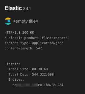 Elasticsearch instance showing 88.3 GB and document count