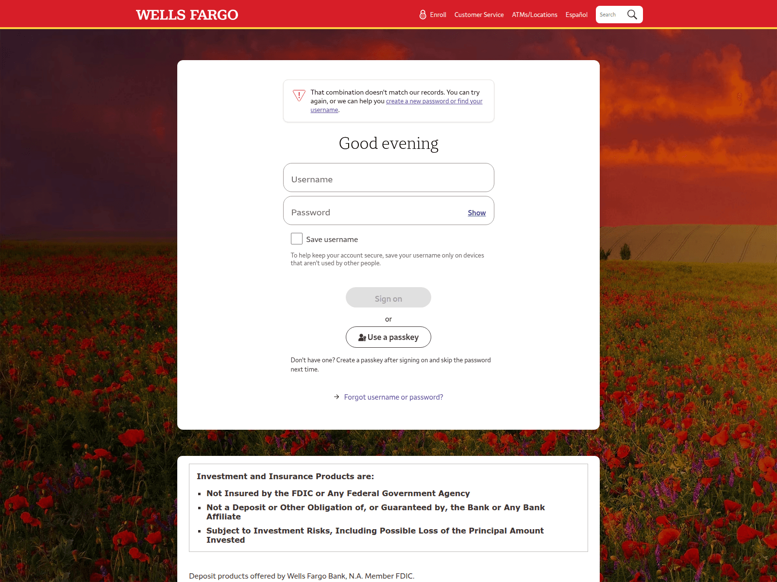 Phishing login page for Wells Fargo