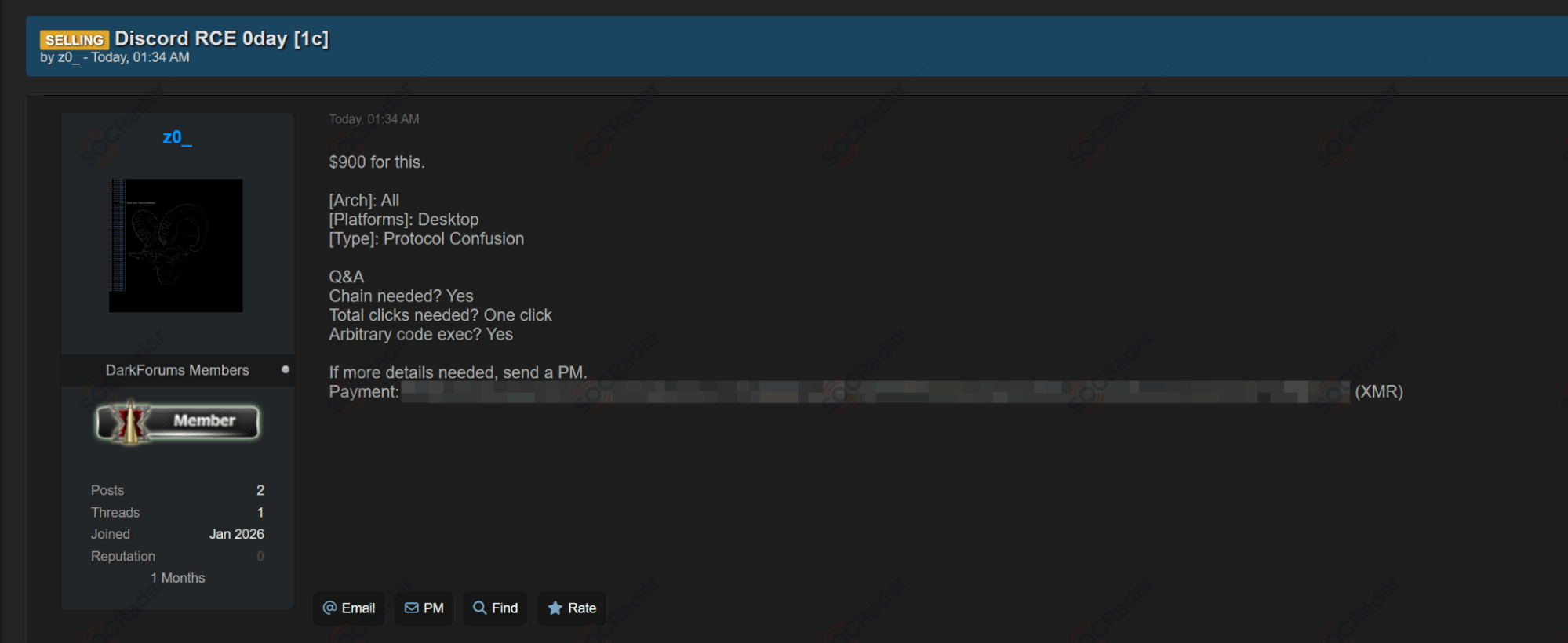 Alleged Discord RCE 0-Day Exploit Sale