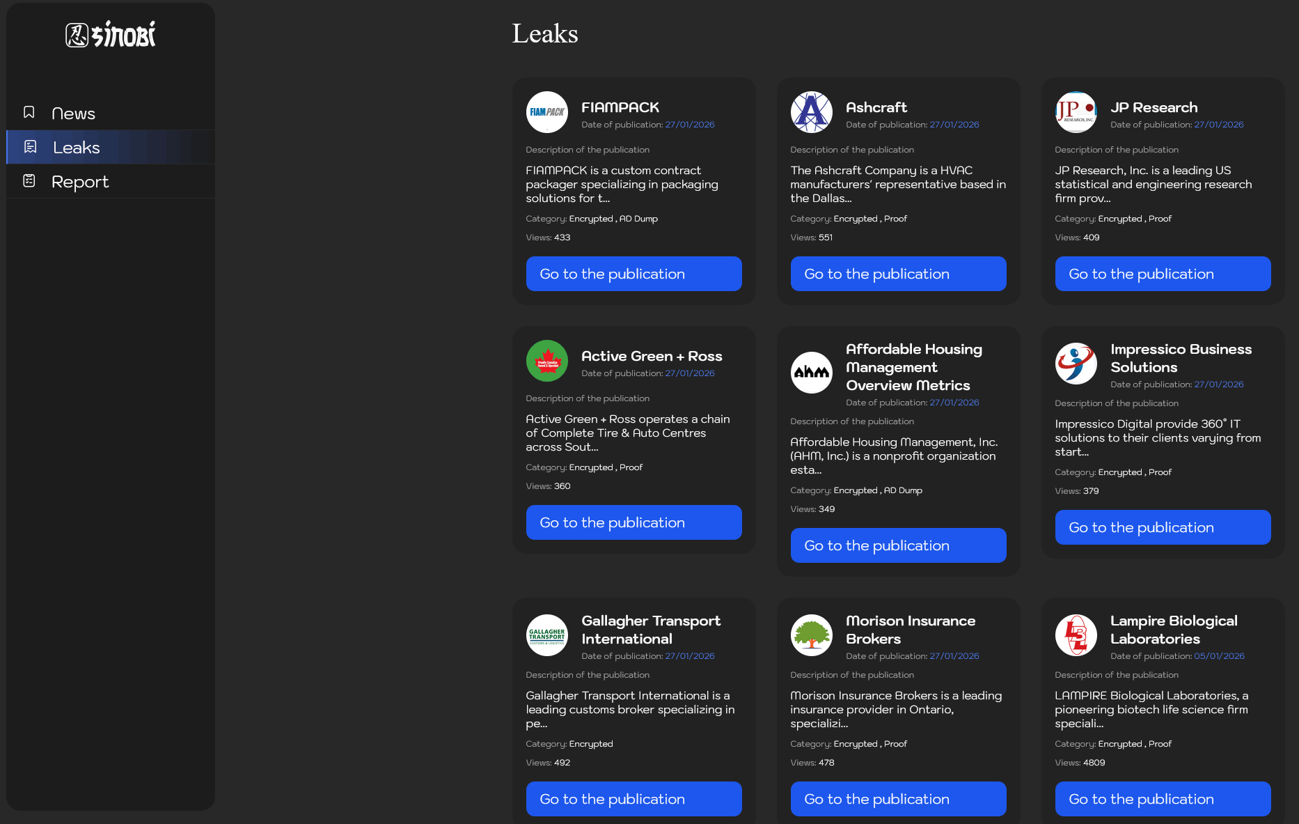 Sinobi Ransomware Data Leak Site (DLS)