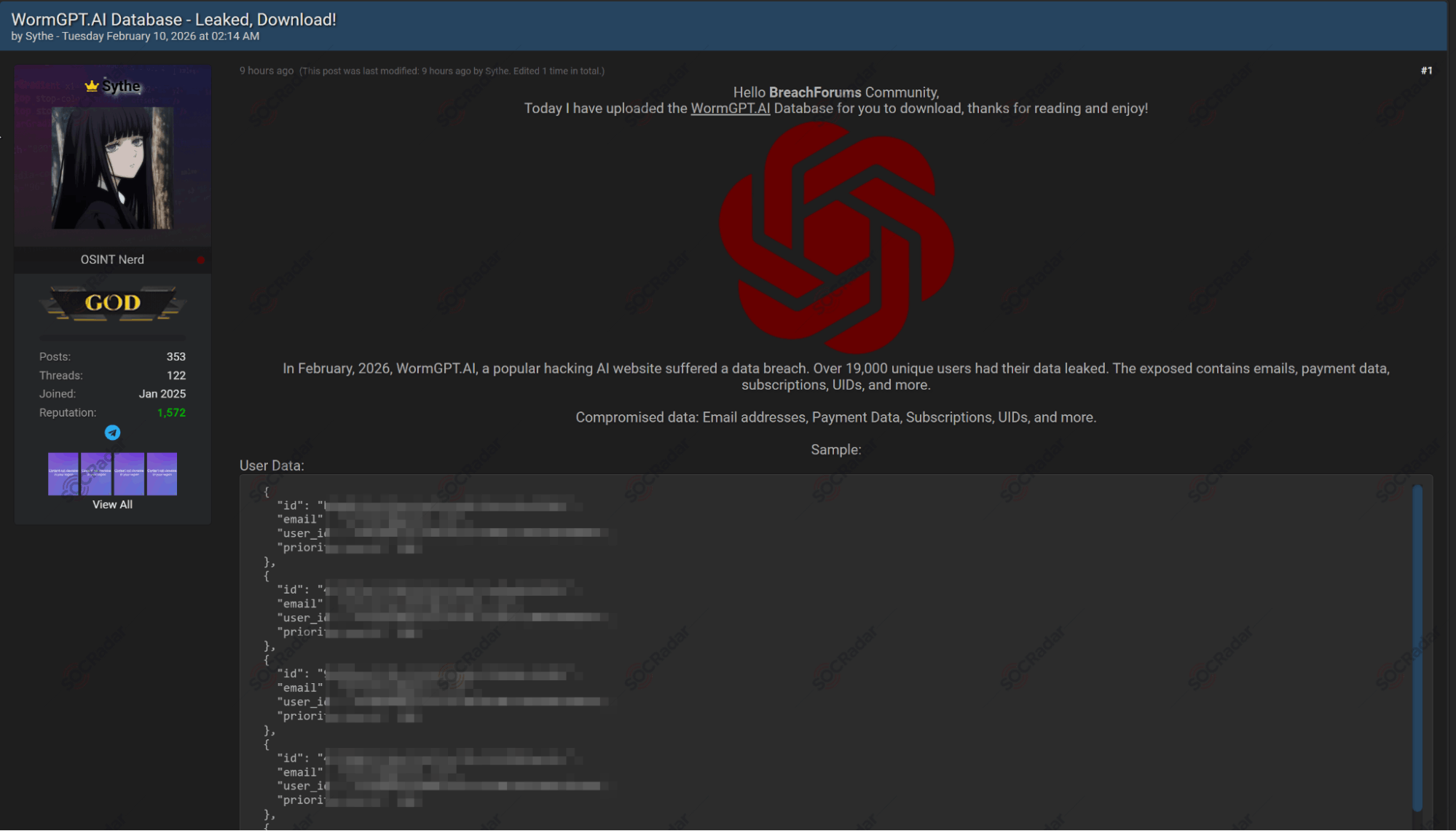 Alleged Database of WormGPT.AI Is Leaked