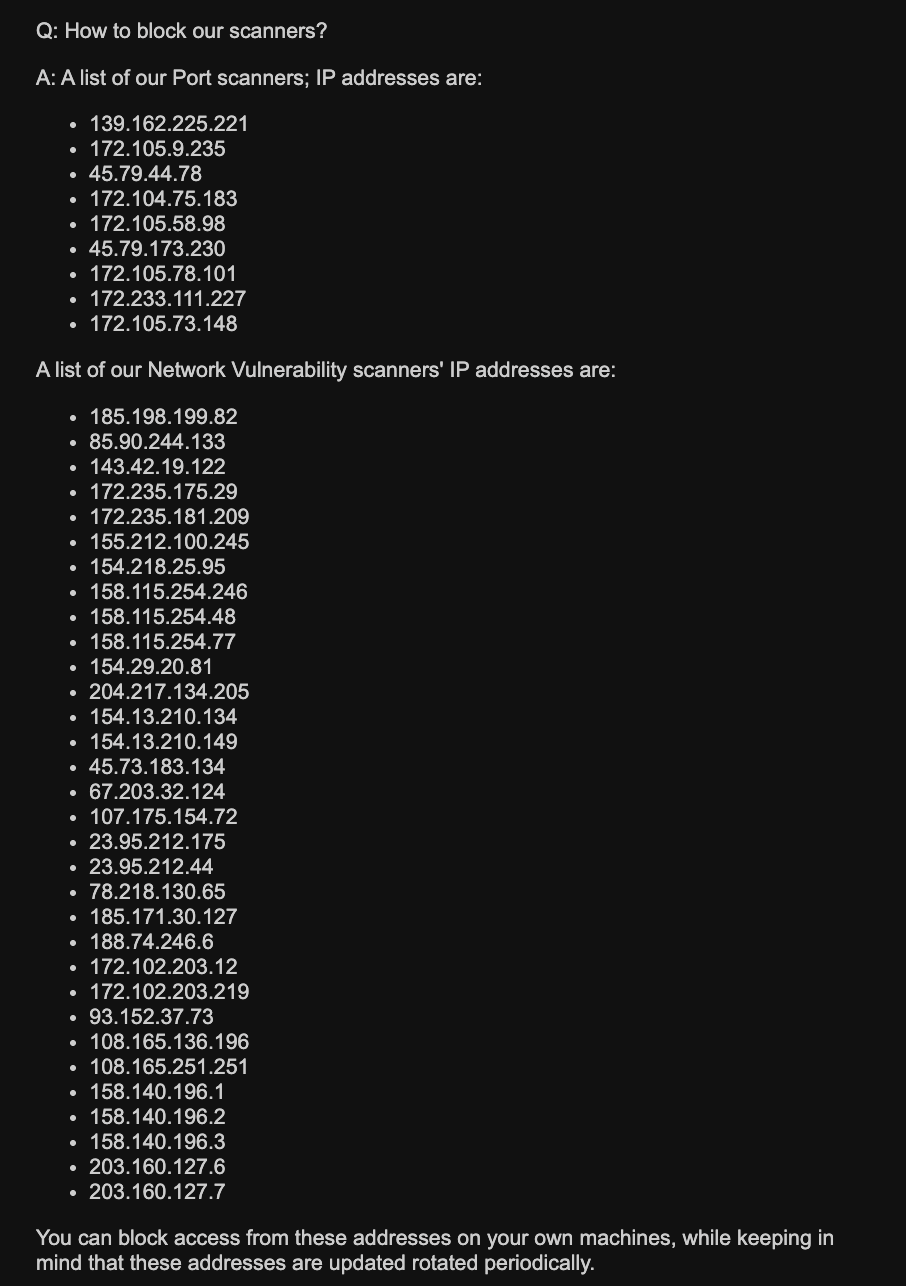 IP ranges published by the SOCRadar Curiosity Wide Scan Project.