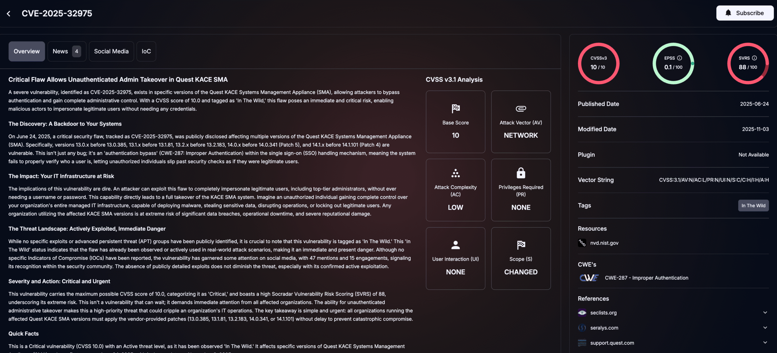 Details of CVE-2025-32975 (SOCRadar Vulnerability Intelligence)