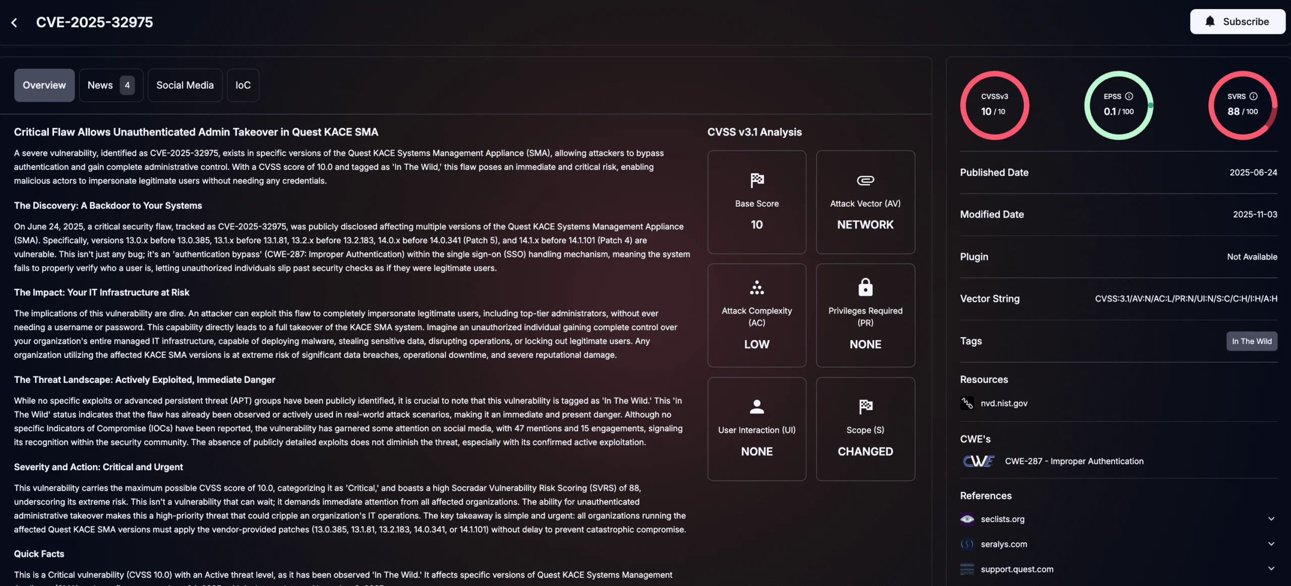 Details of CVE-2025-32975 (SOCRadar Vulnerability Intelligence)
