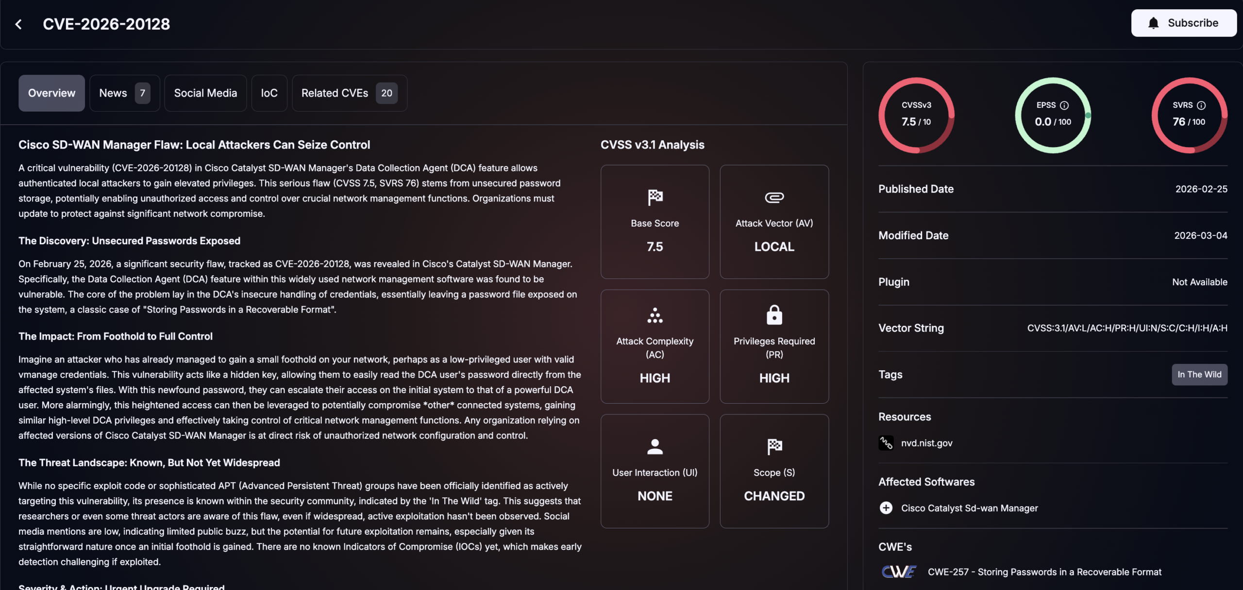 Details of CVE-2026-20128 (SOCRadar Vulnerability Intelligence)