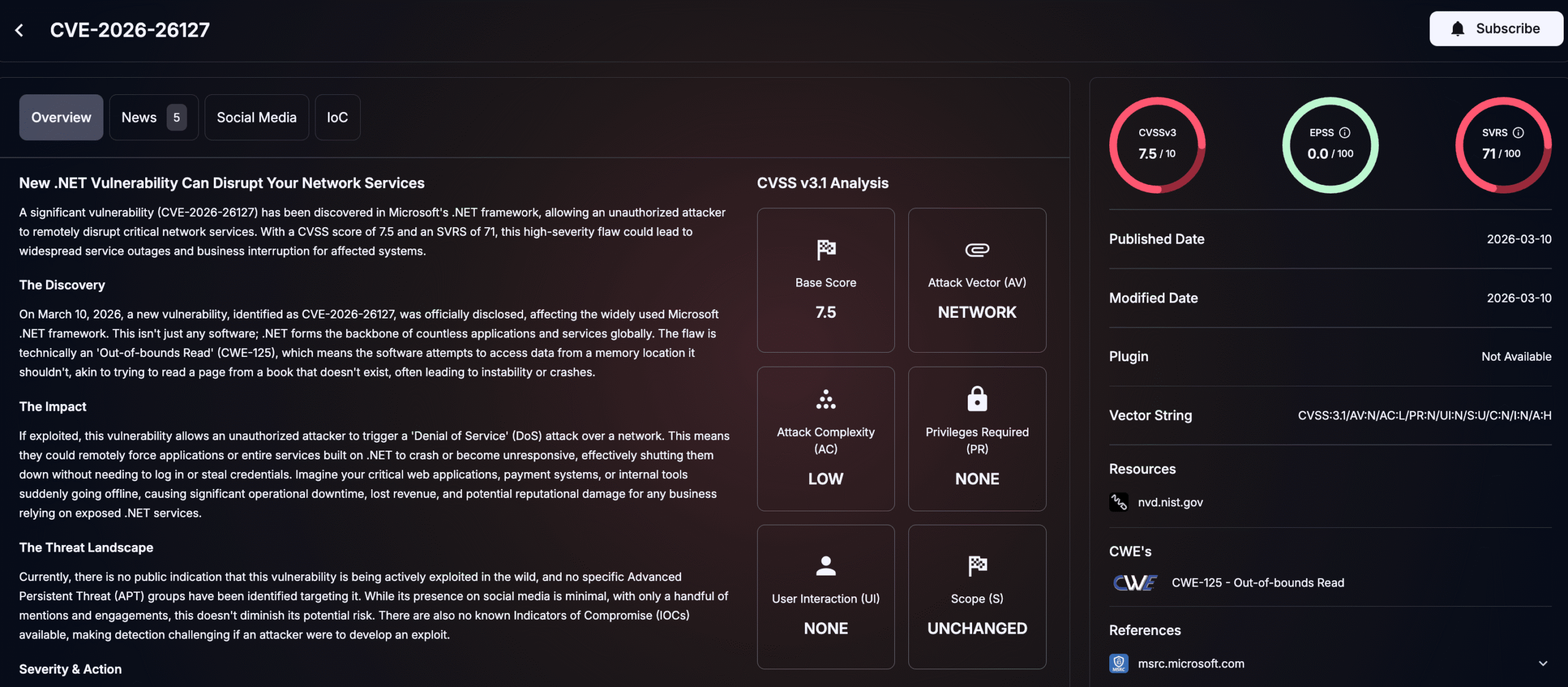 Details of CVE-2026-26127 (SOCRadar Vulnerability Intelligence)