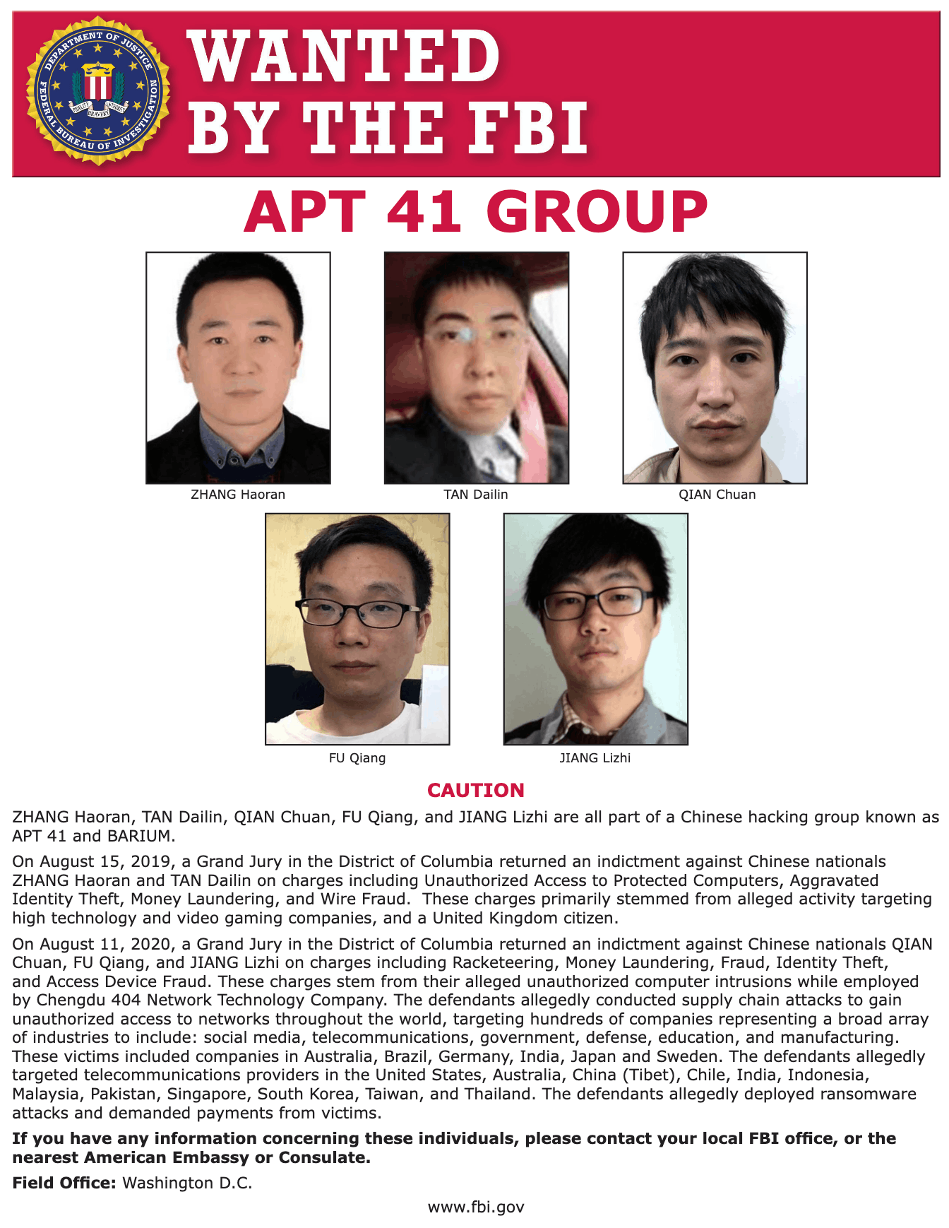Wanted by the FBI - APT41 Group (fbi.gov)