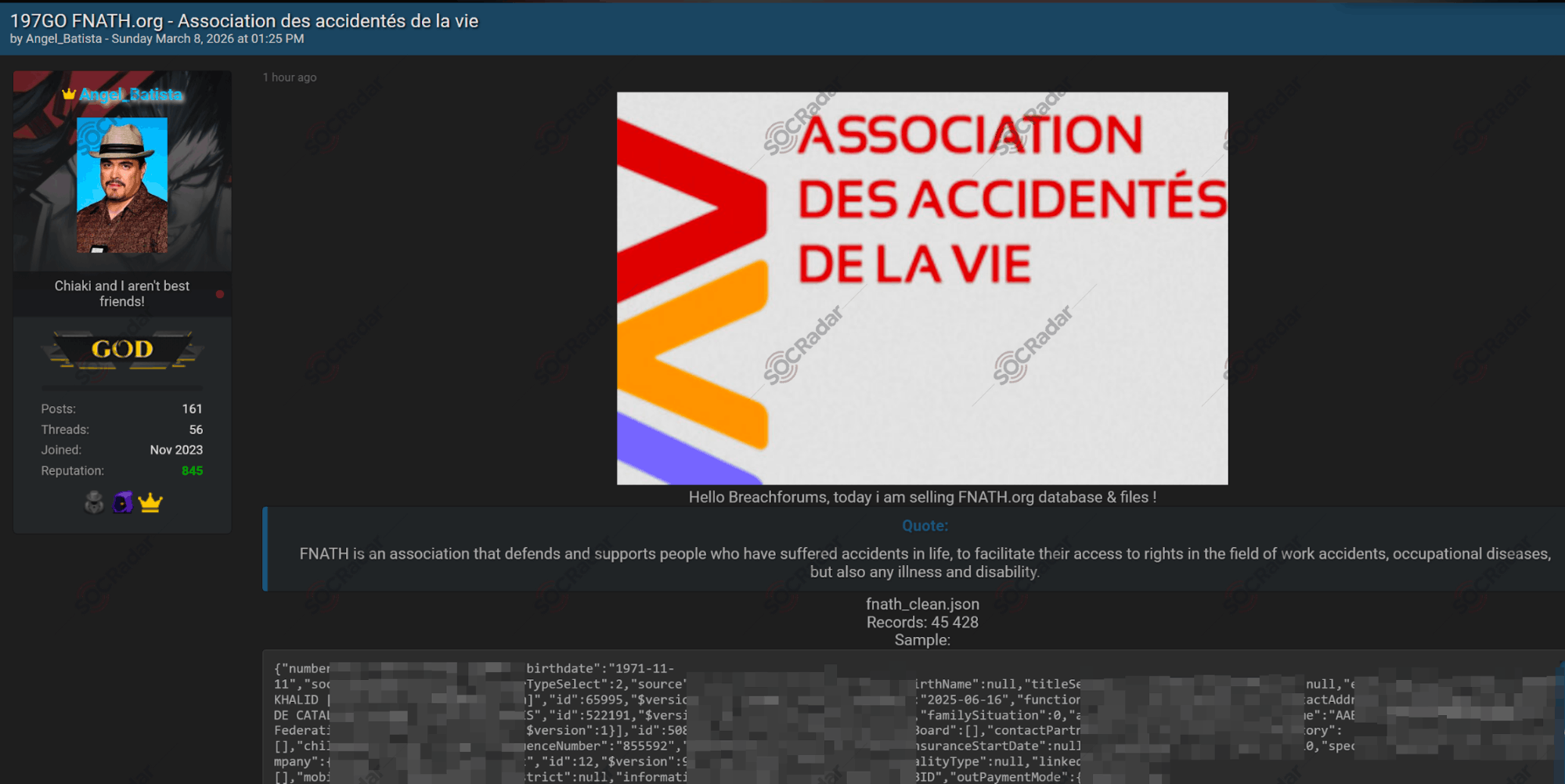 The Alleged Database of FNATH is on Sale
