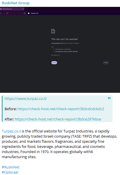 RuskiNet targets Turpaz Industries under #OpIsrael