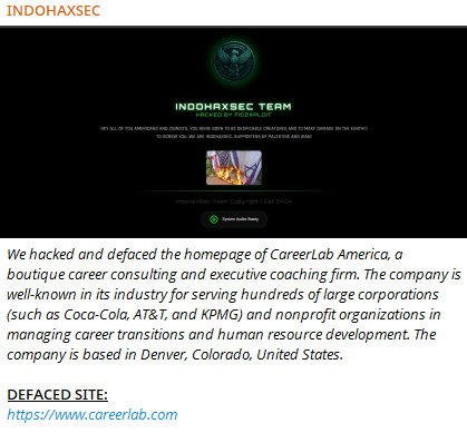 INDOHAXSEC claims defacement of CareerLab America