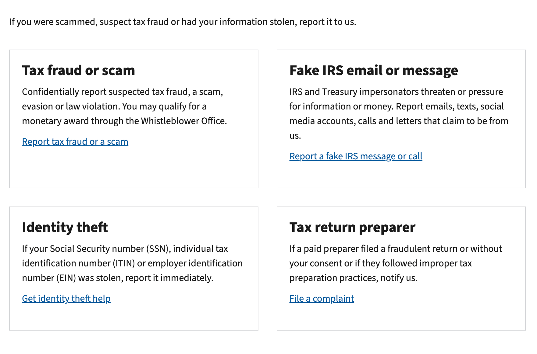 IRS report fraud page