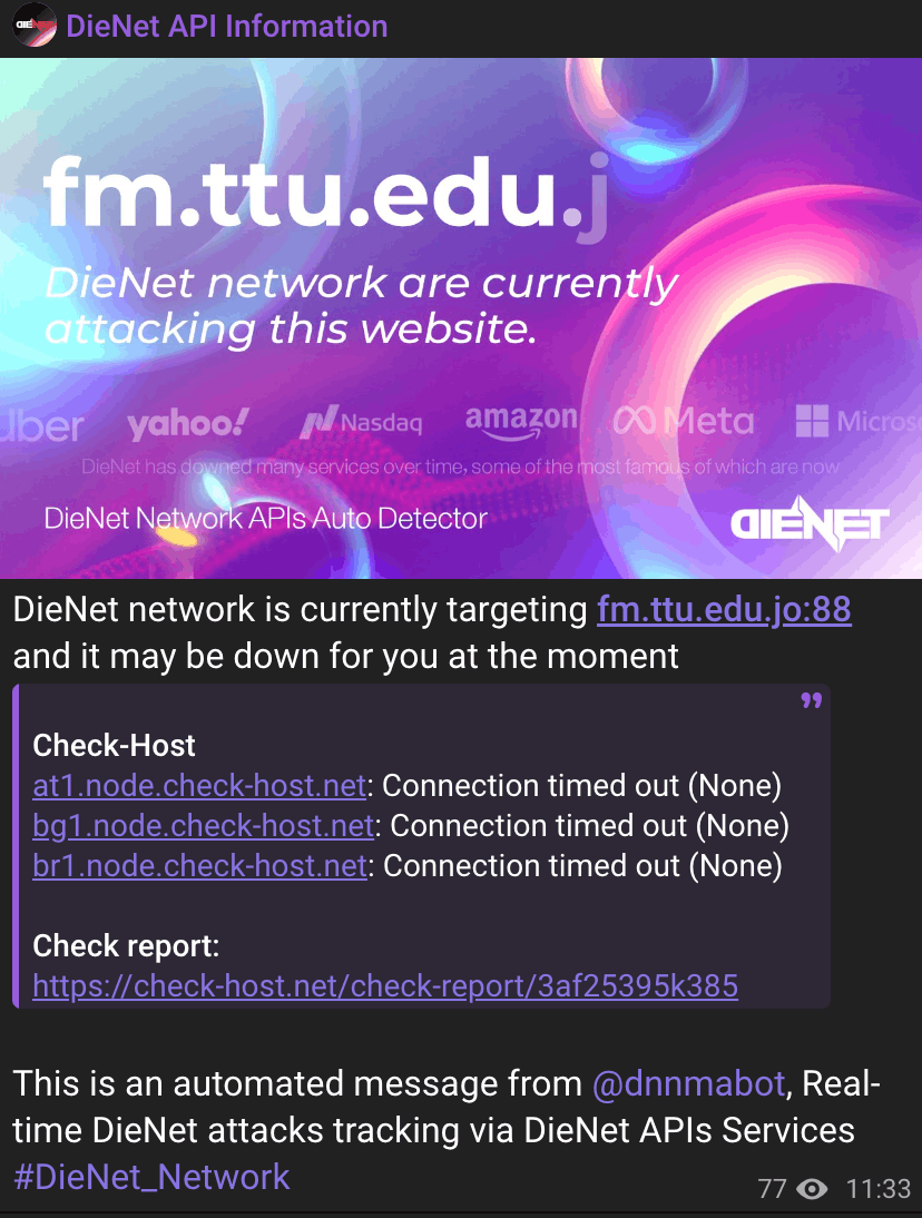Automated DDoS attack claim by DieNet API
