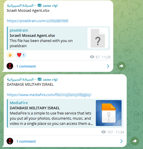 Liwaamohammad’s Telegram channel, sharing alleged data leaks