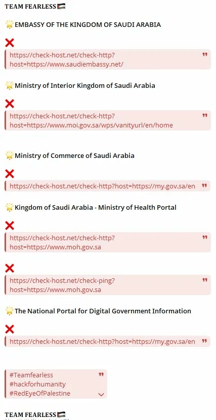 Team Fearless Saudi Arabia target list