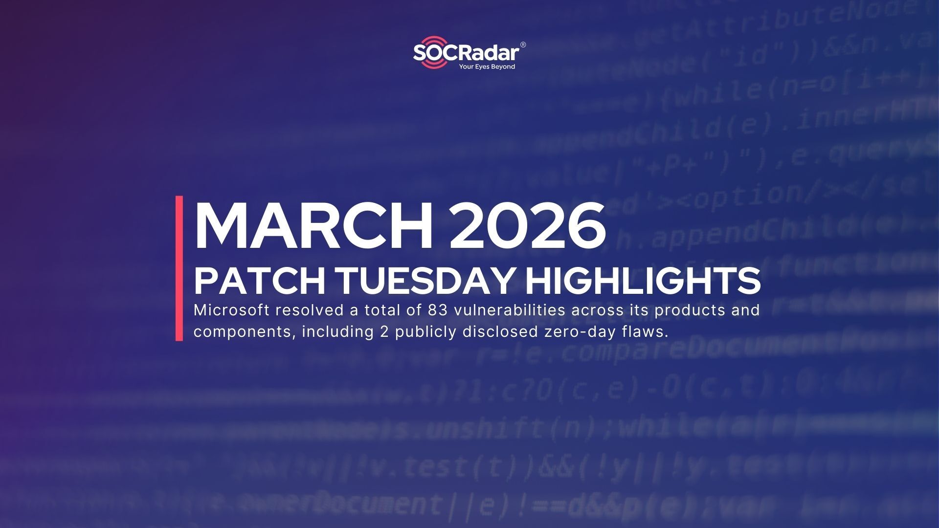 SOCRadar® Cyber Intelligence Inc. | March 2026 Patch Tuesday: 83 Vulnerabilities, Two Publicly Disclosed Zero-Days
