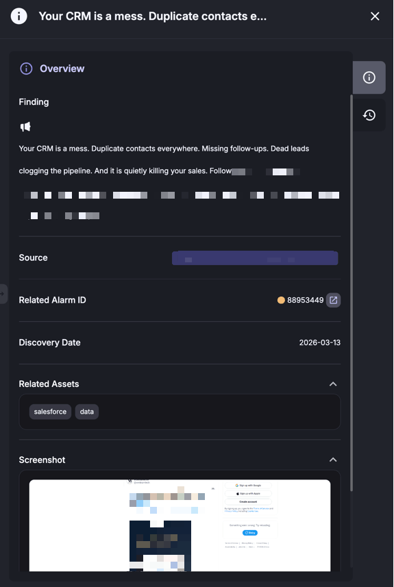 Example of a suspicious social media finding and details (SOCRadar Brand Protection)