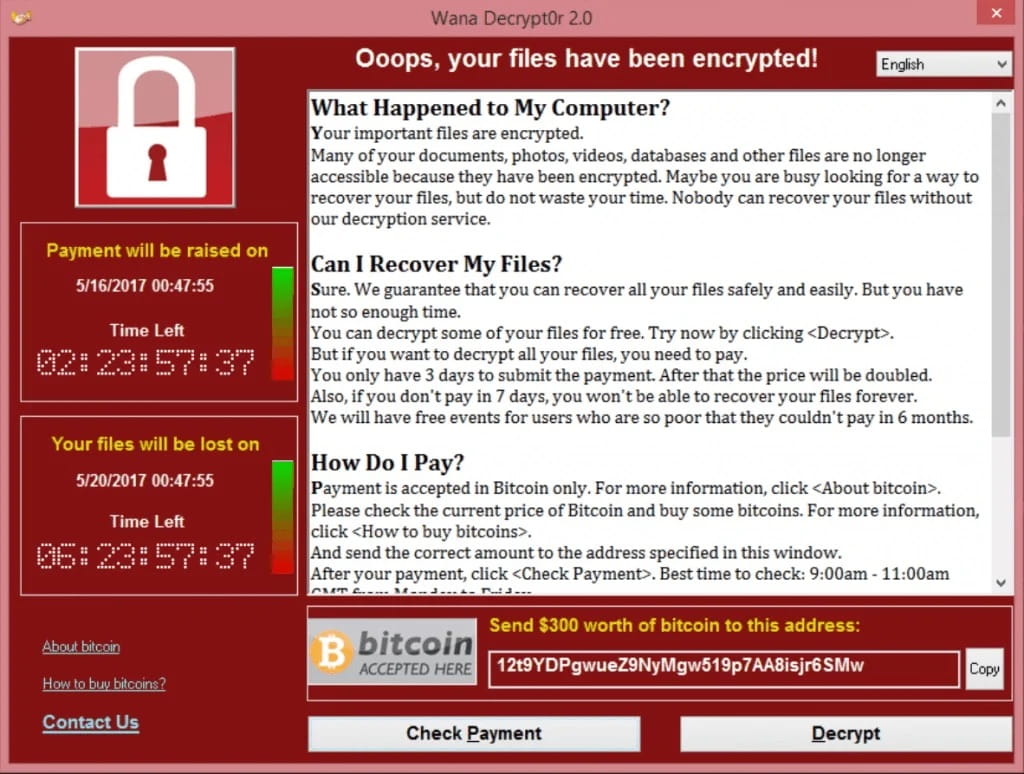The infamous WannaCry ransom note