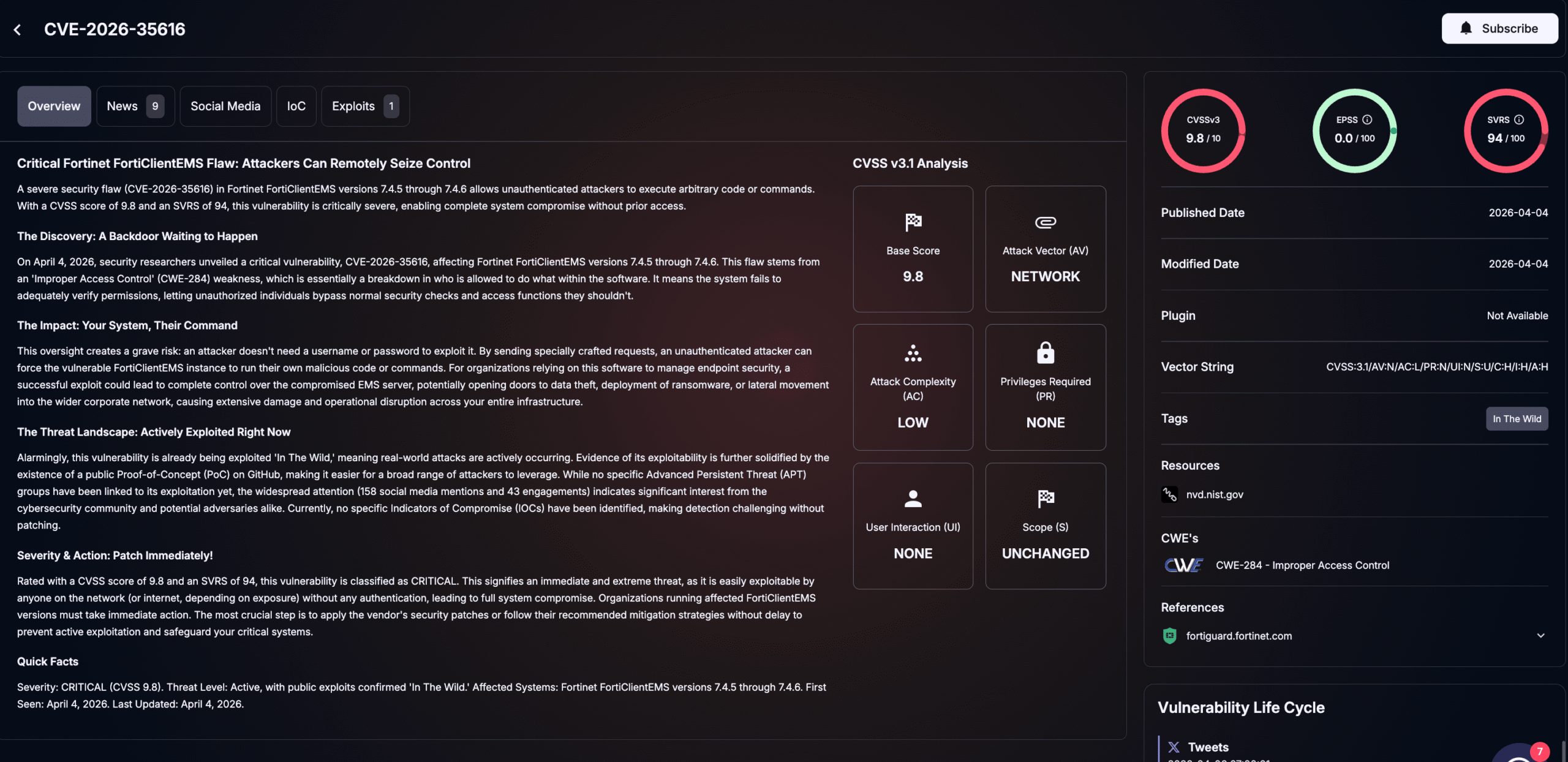 Details of CVE-2026-35616 (SOCRadar Vulnerability Intelligence)
