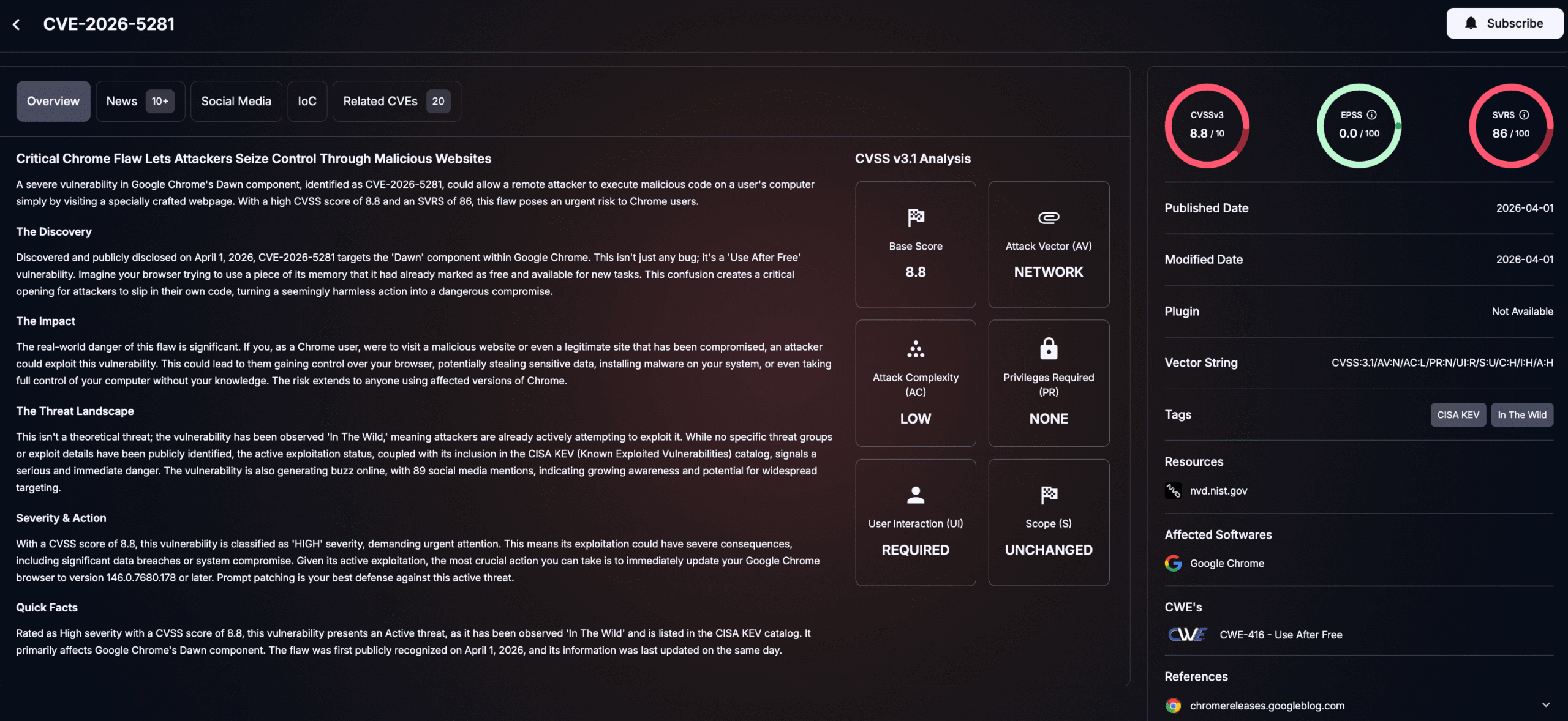 Details of CVE-2026-5281 (SOCRadar Vulnerability Intelligence)