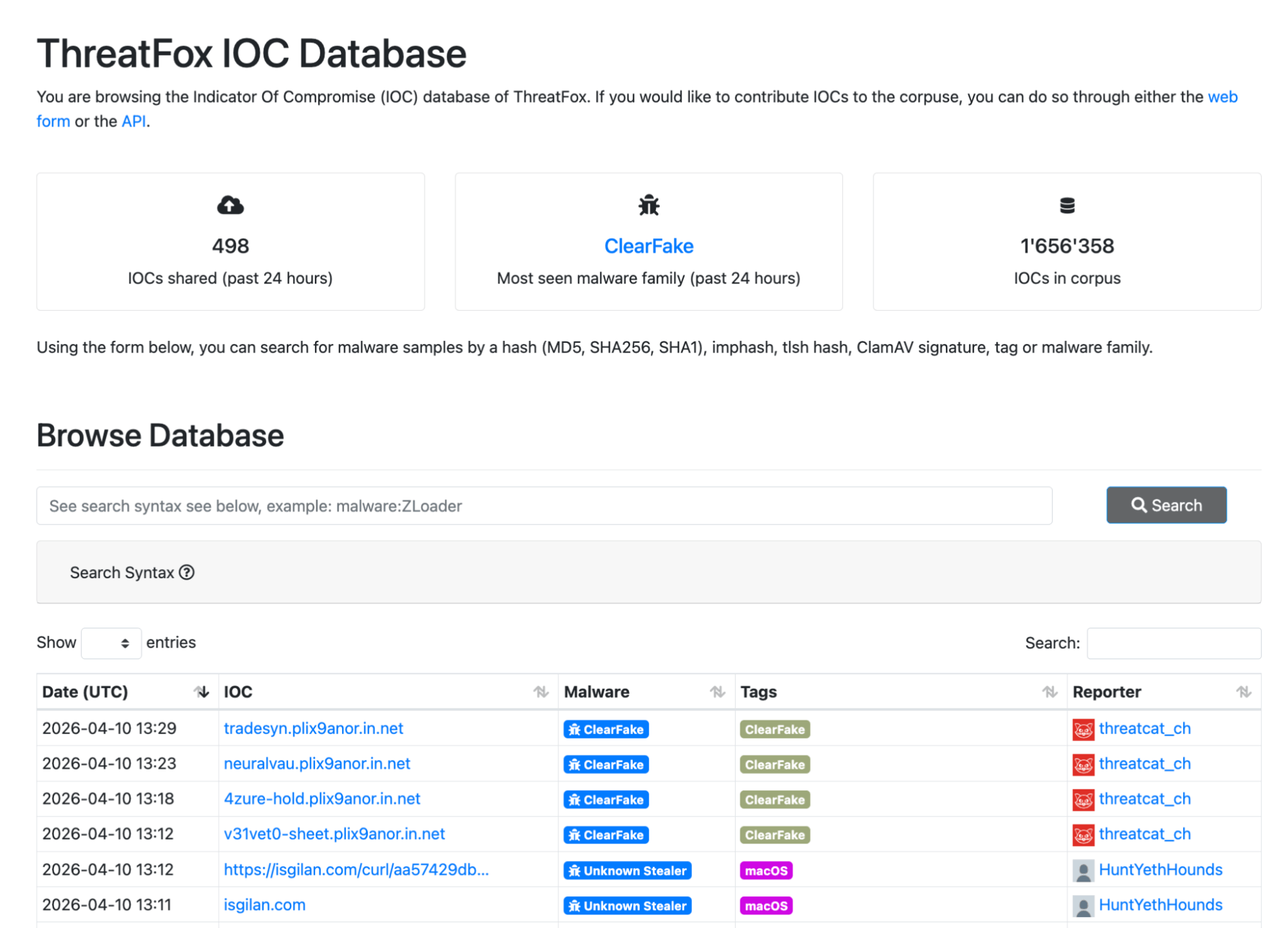 ThreatFox, from abuse.ch & Spamhaus
