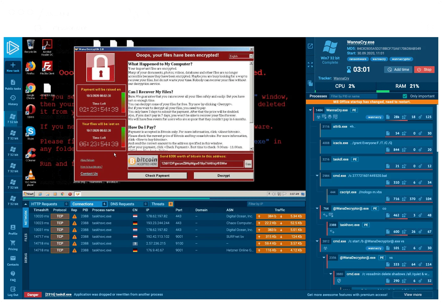 ANY.RUN with WannaCry example
