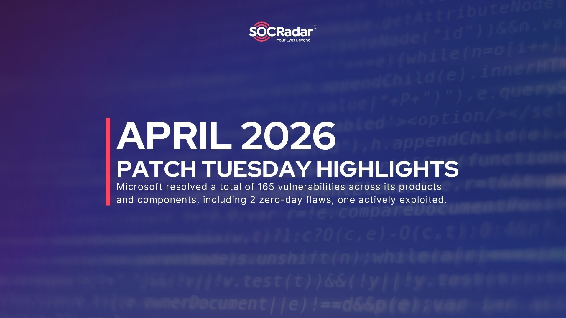 SOCRadar® Cyber Intelligence Inc. | April 2026 Patch Tuesday: 165 Vulnerabilities, Two Zero-Days Including One Actively Exploited