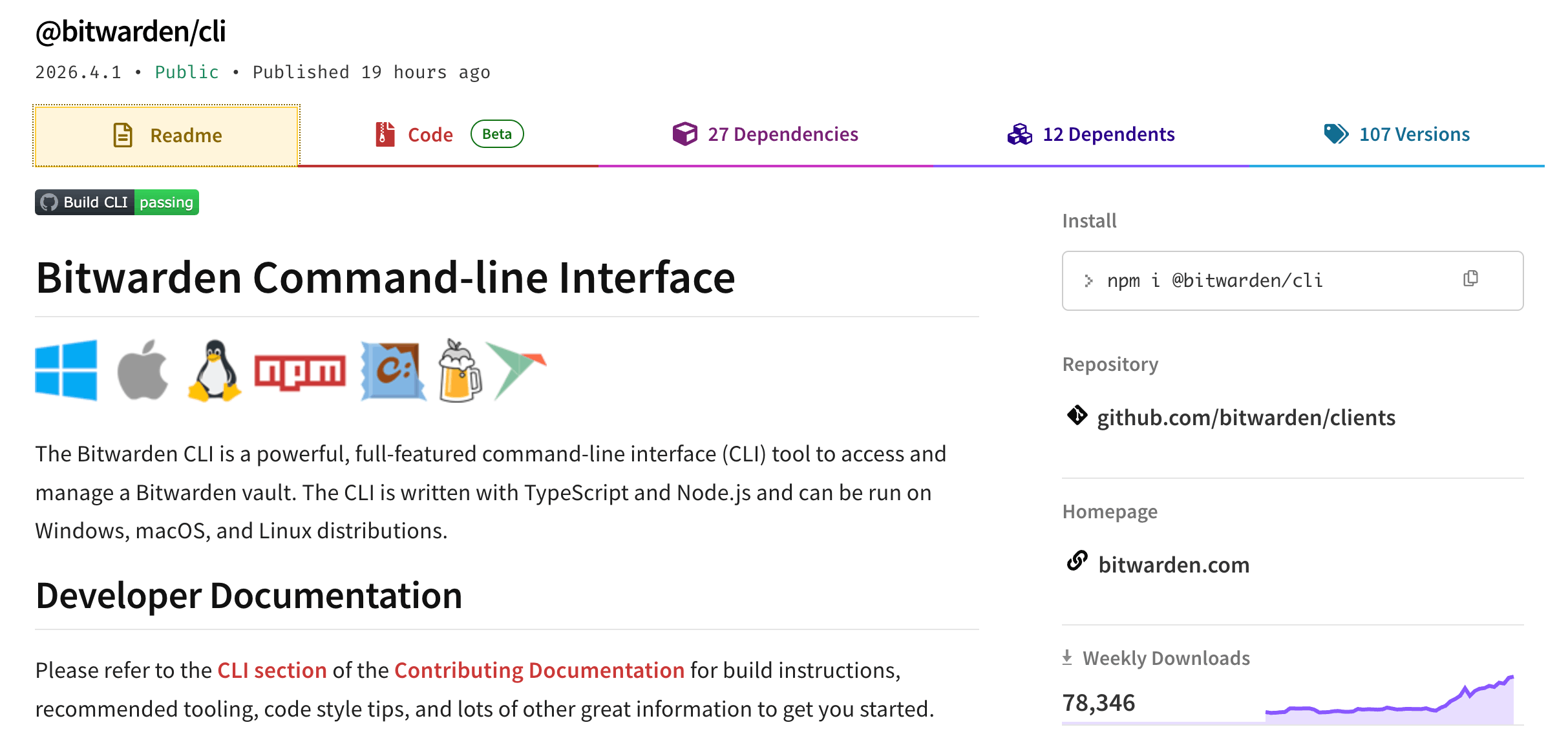 Official @bitwarden/cli tool on npm