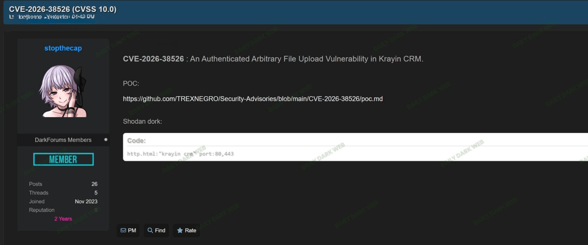 A threat actor has shared the public PoC for CVE-2026-38526 