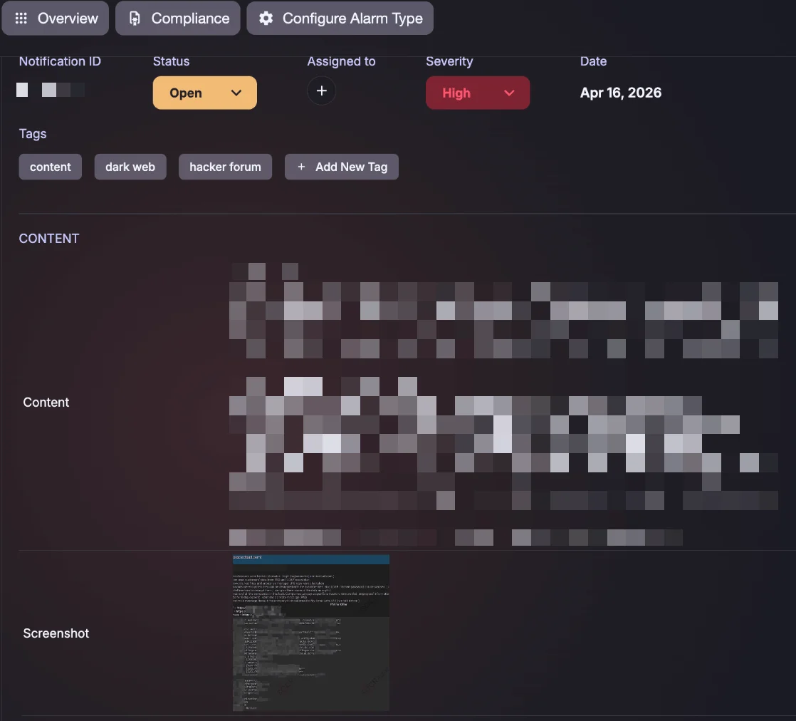 Example SOCRadar Dark Web alert