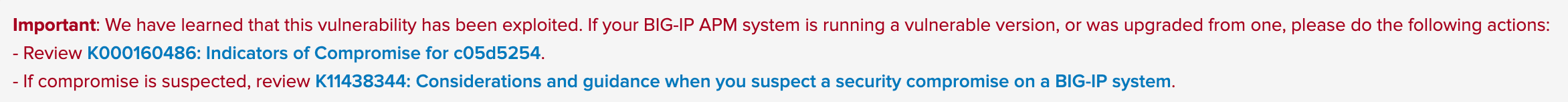 Exploitation warning in the official F5 advisory