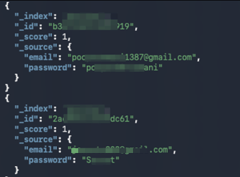 Screenshot of exposed email and password records from the credential dataset