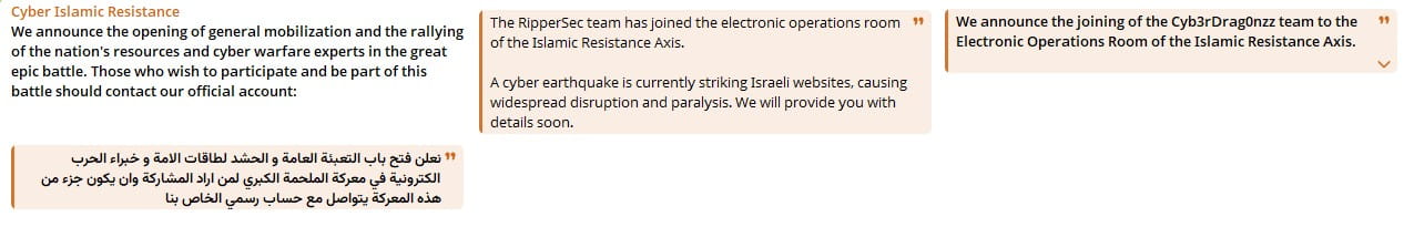 One of the first visible hacktivist mobilizations was linked to the Cyber Islamic Resistance axis