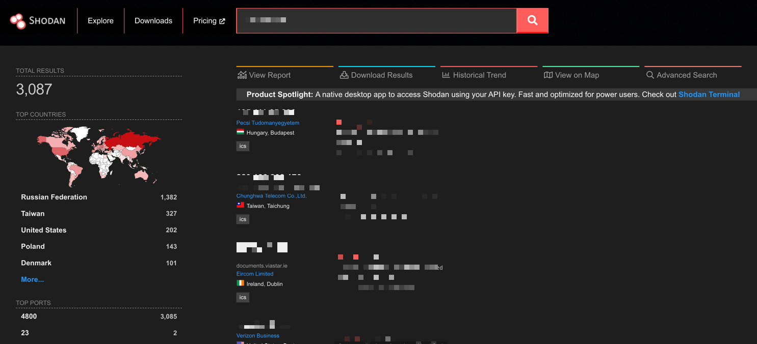 Example for Shodan results page